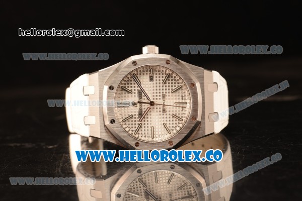 Audemars Piguet Royal Oak 41mm White Dial Automatic Clone Ap 3120 Movement White Leather Strap 15400ST.OO.1220ST.02 JH - Click Image to Close